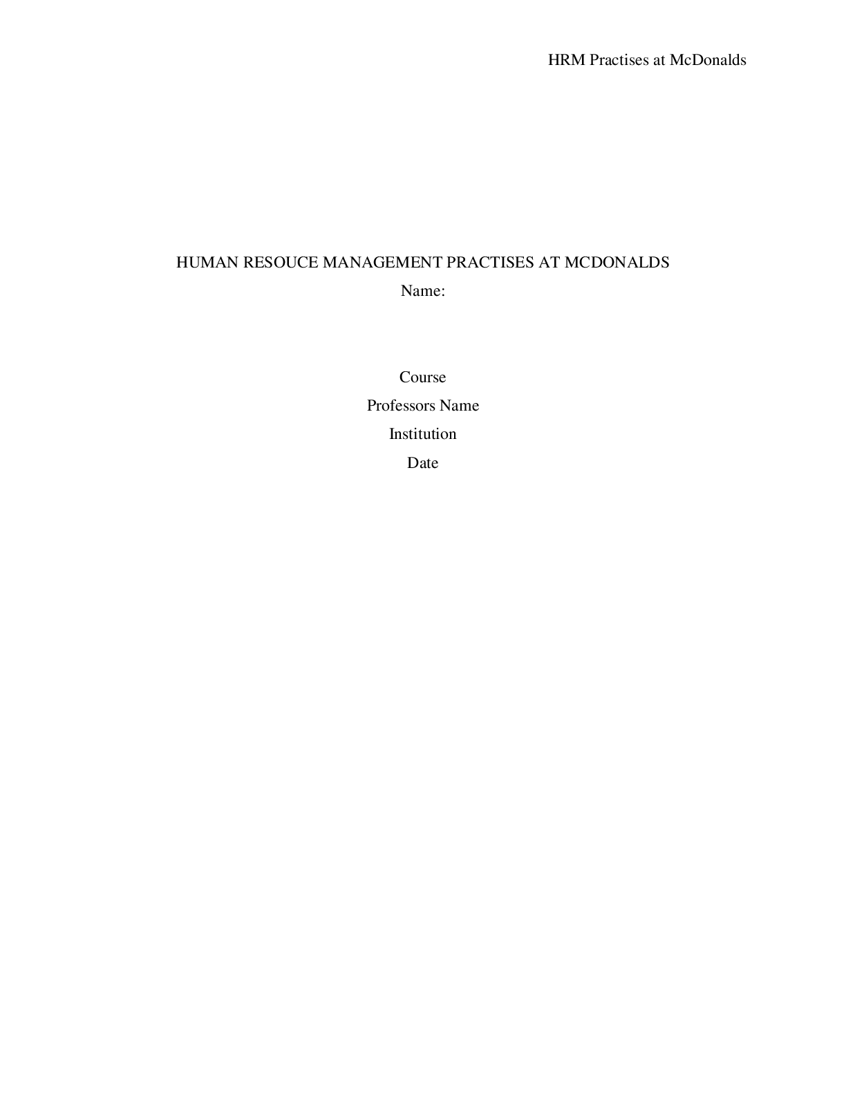 Preview image for HUMAN RESOURCE MANAGEMENT PRACTICES AT MCDONALDS